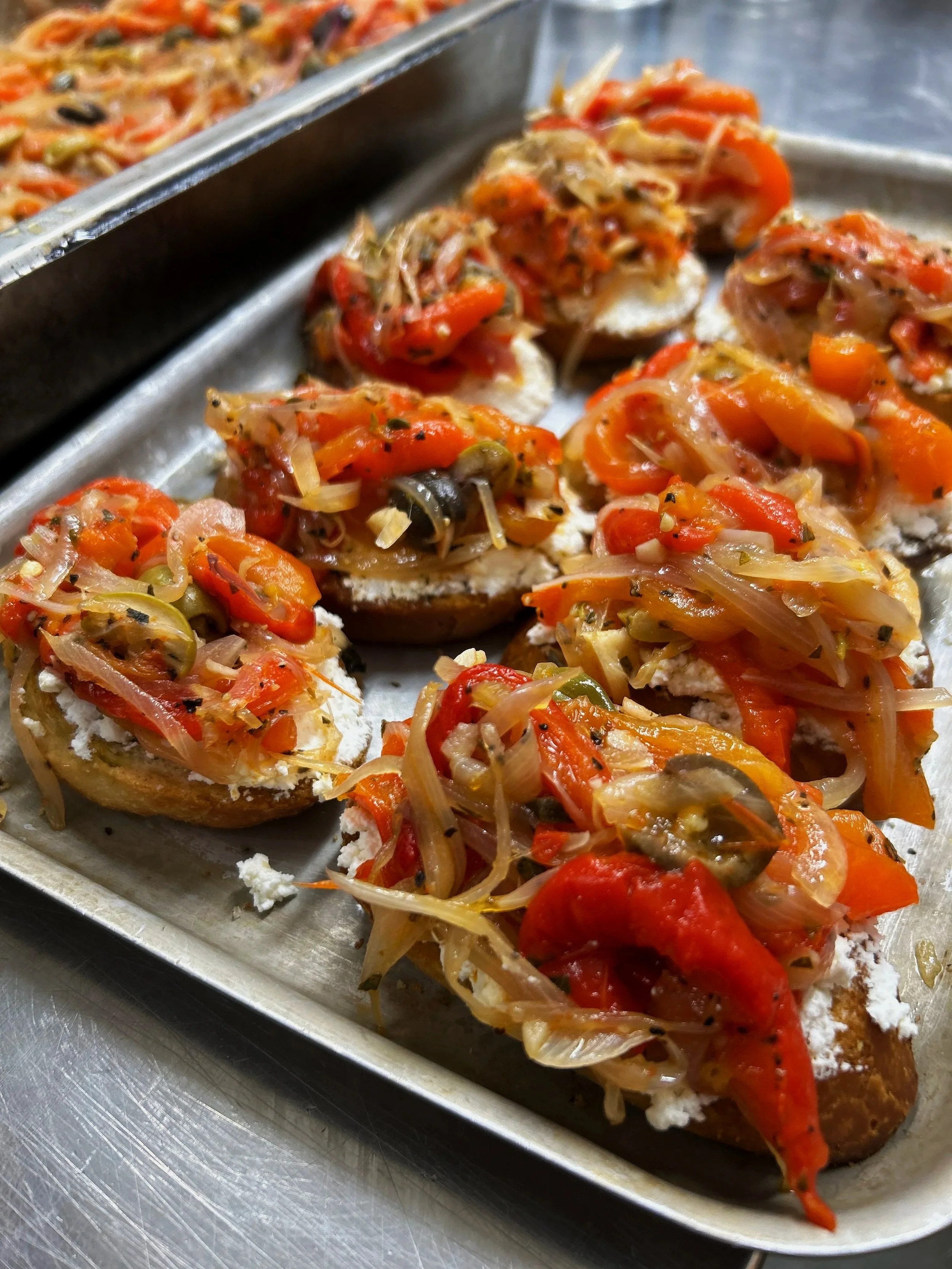 Pepper and onion crostini